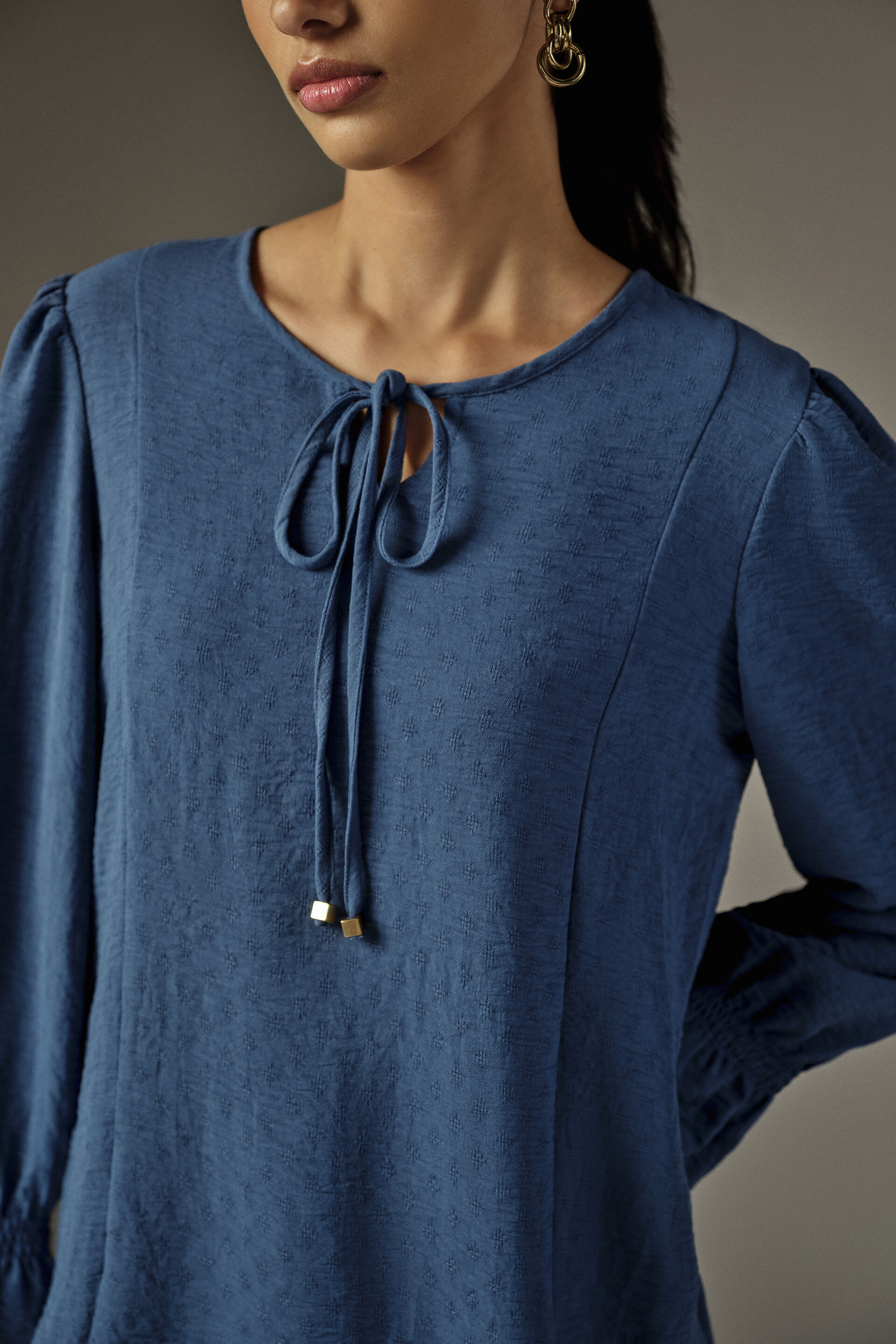 Solid Bishop Sleeves Top in Blue, Blue, image 4